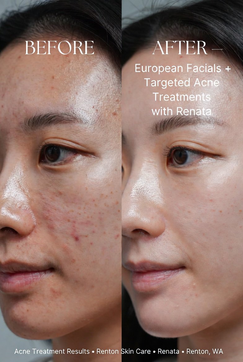 Before and after acne treatment results at Renton Skin Care