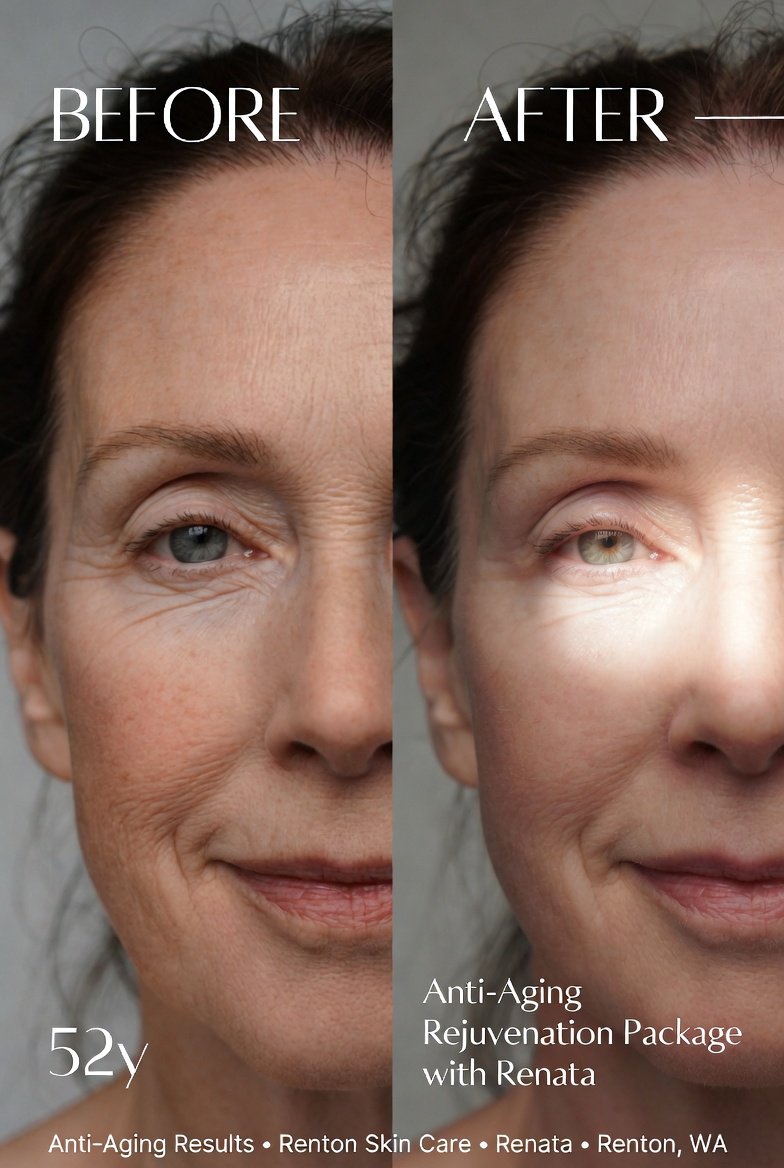 Before and after anti-aging treatment results at Renton Skin Care