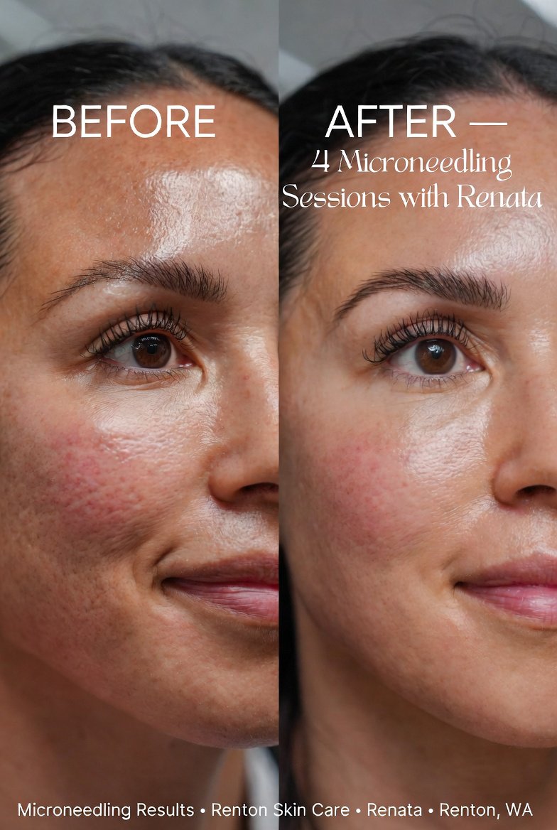 Before and after microneedling treatment results at Renton Skin Care